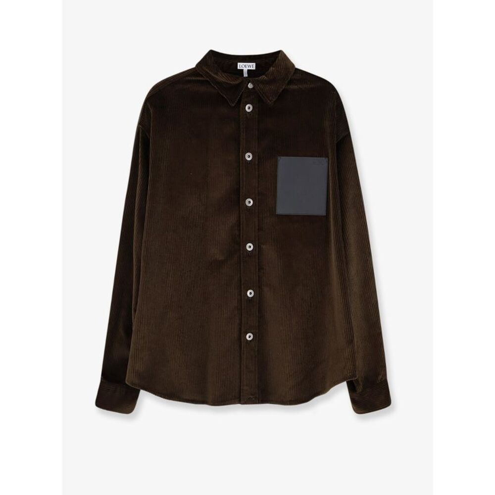 Loewe Men Corduroy Shirt With Leather Pocket